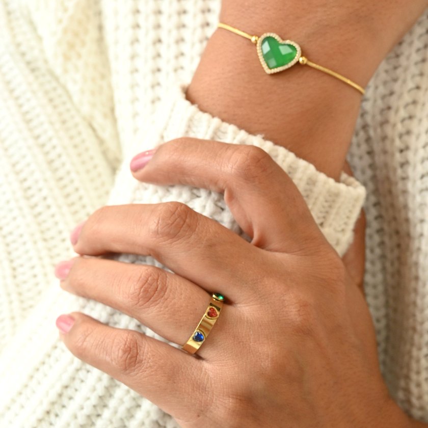 Bracciale regolabile in acciaio cuore pietra naturale GB