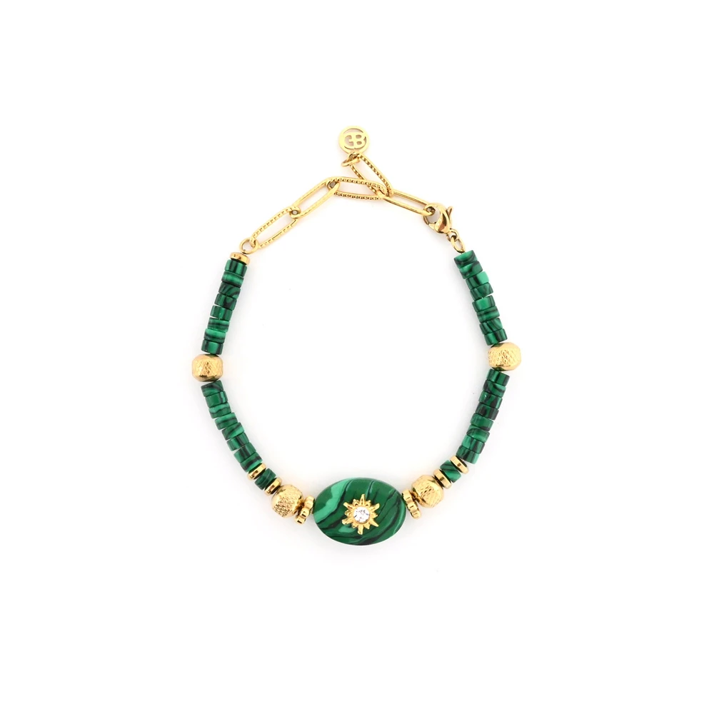 Bracciale in acciaio pietre natural con sole GB