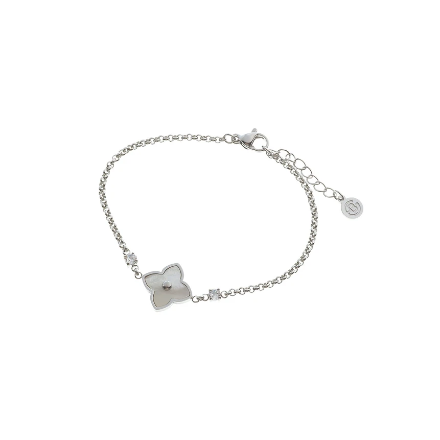 Pulsera en acero flores y brillantes GB