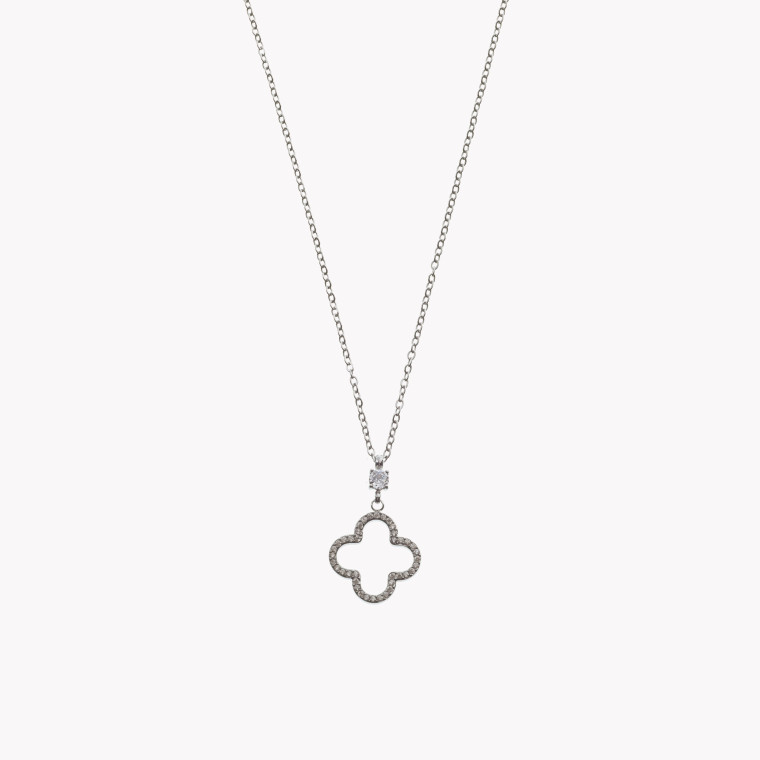 Necklace stainless steel clover zirconies and brilliants GB