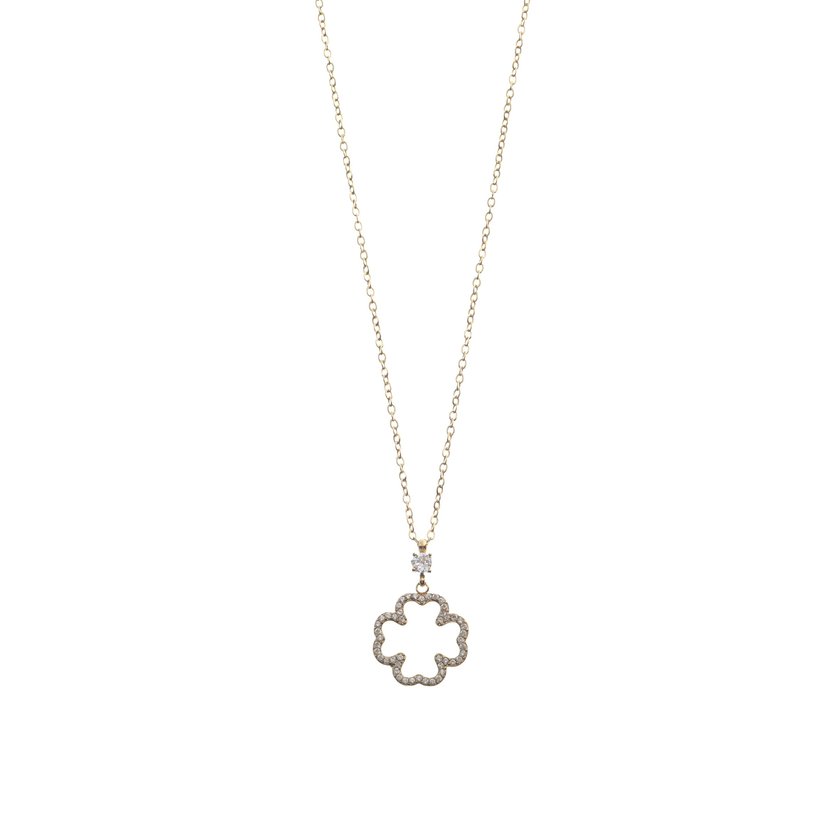 Collier acier avec trèfle zircones et brilliantes GB