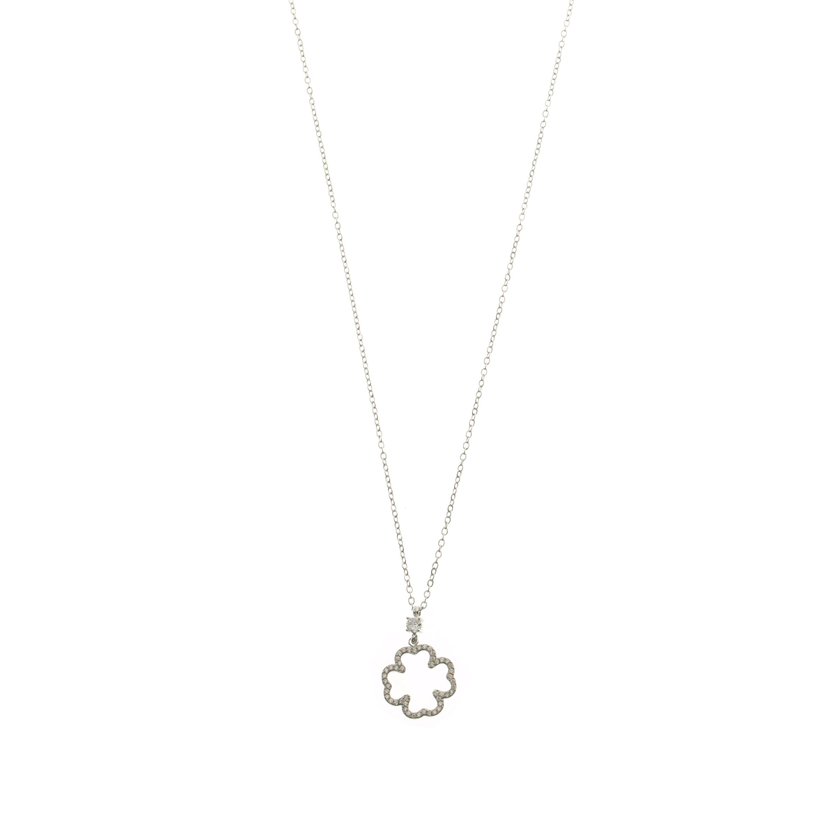 Collier acier avec trèfle zircones et brilliantes GB