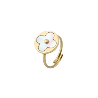 Steel adjustable ring round with mother pearl GB