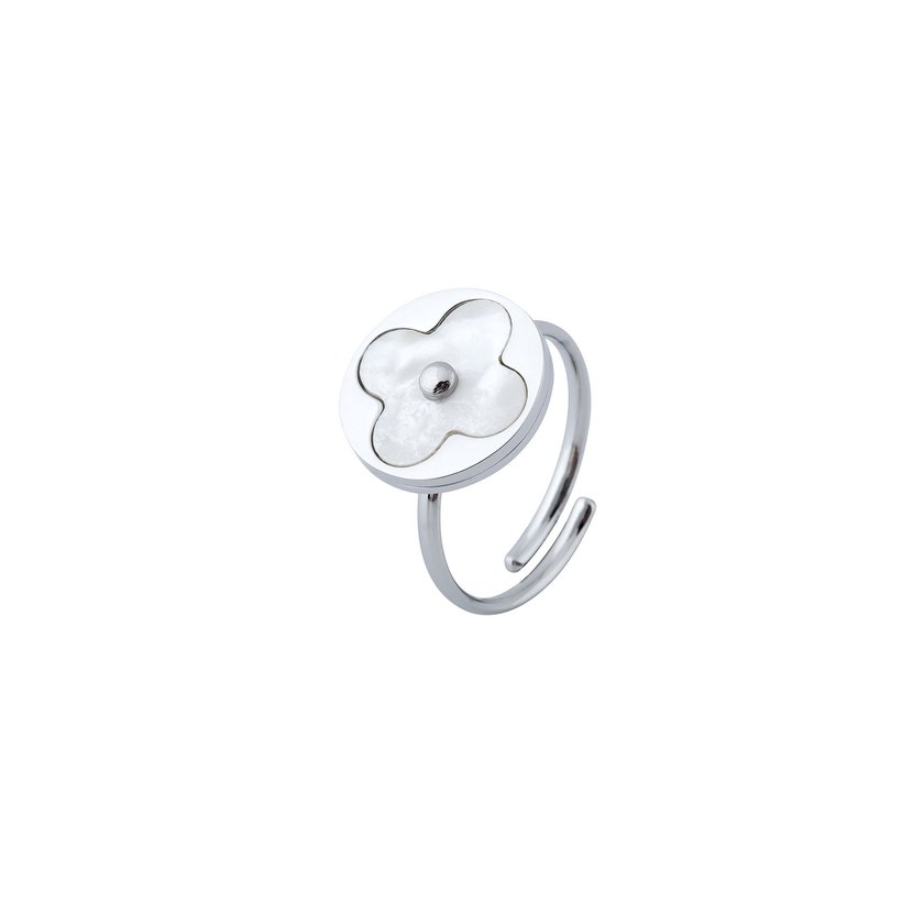 Steel adjustable ring round with mother pearl GB