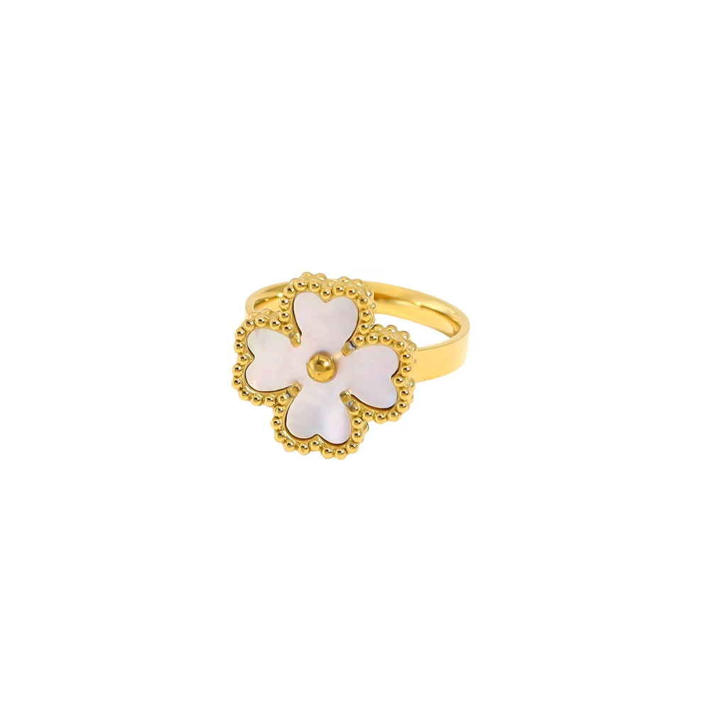 Anillo en acero corazón textura y nácar GB