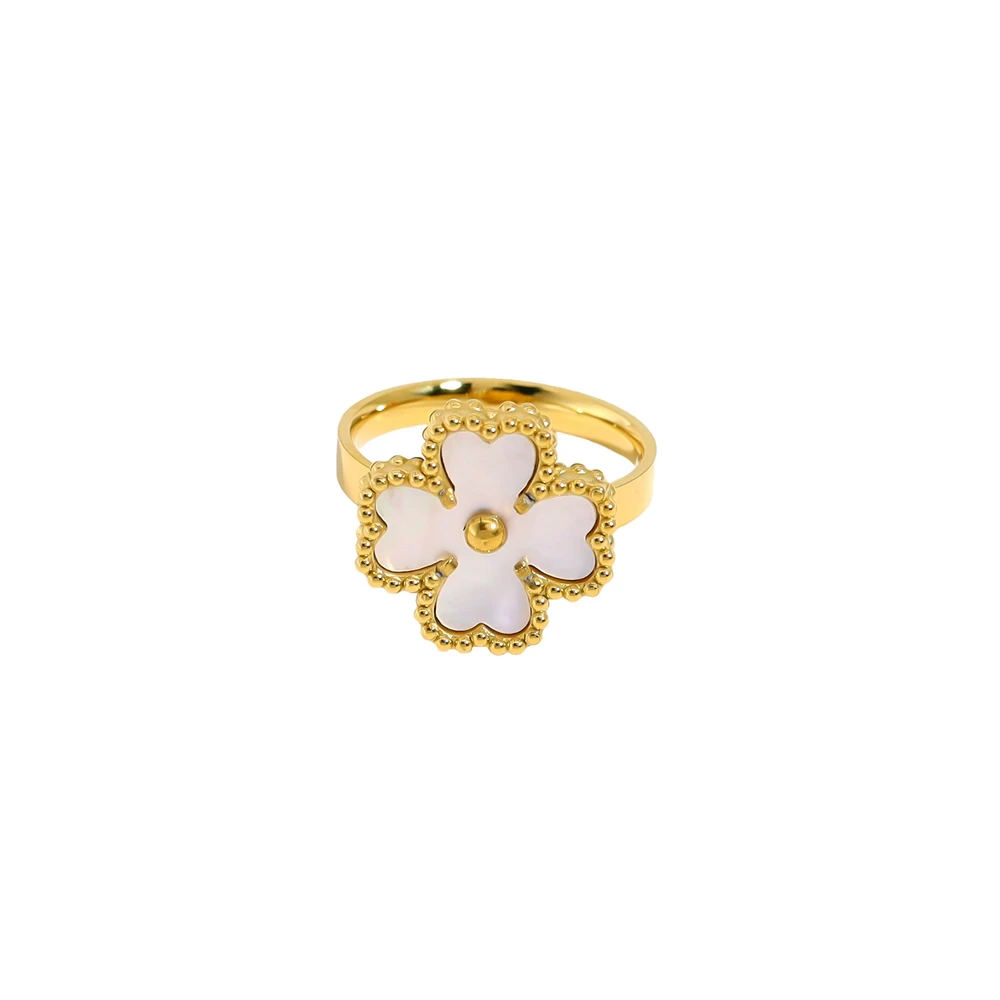 Anillo en acero corazón textura y nácar GB