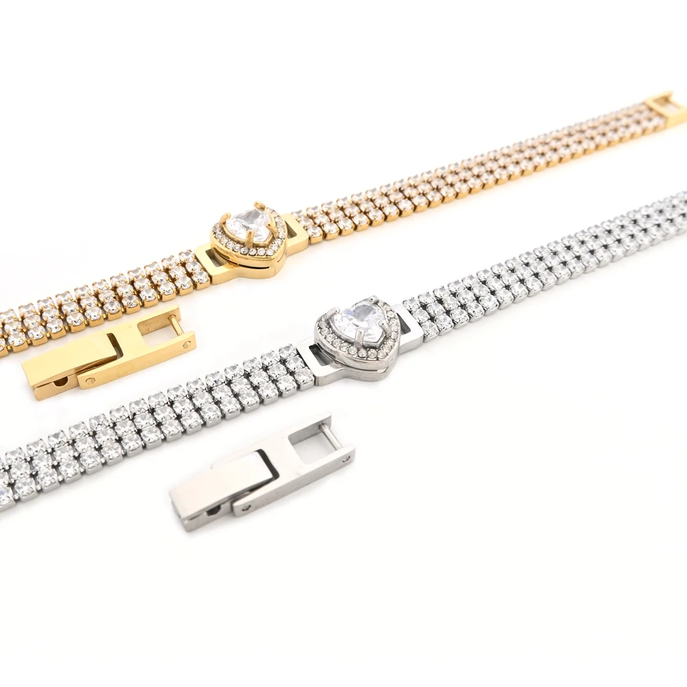 Bracciale in maglia con zirconi e cuore GB
