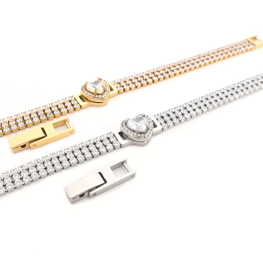 Pulseira malha com zircônias e coração GB