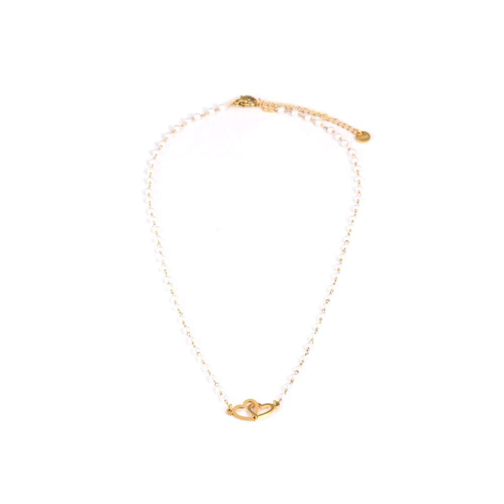Collana in acciaio perle e cuori GB