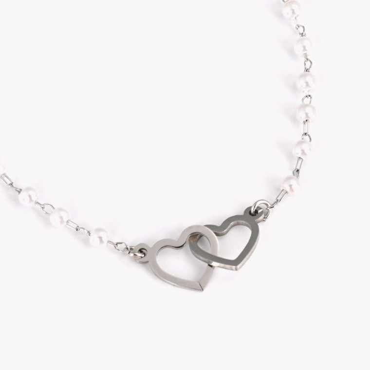 Steel bracelet pearls and hearts GB