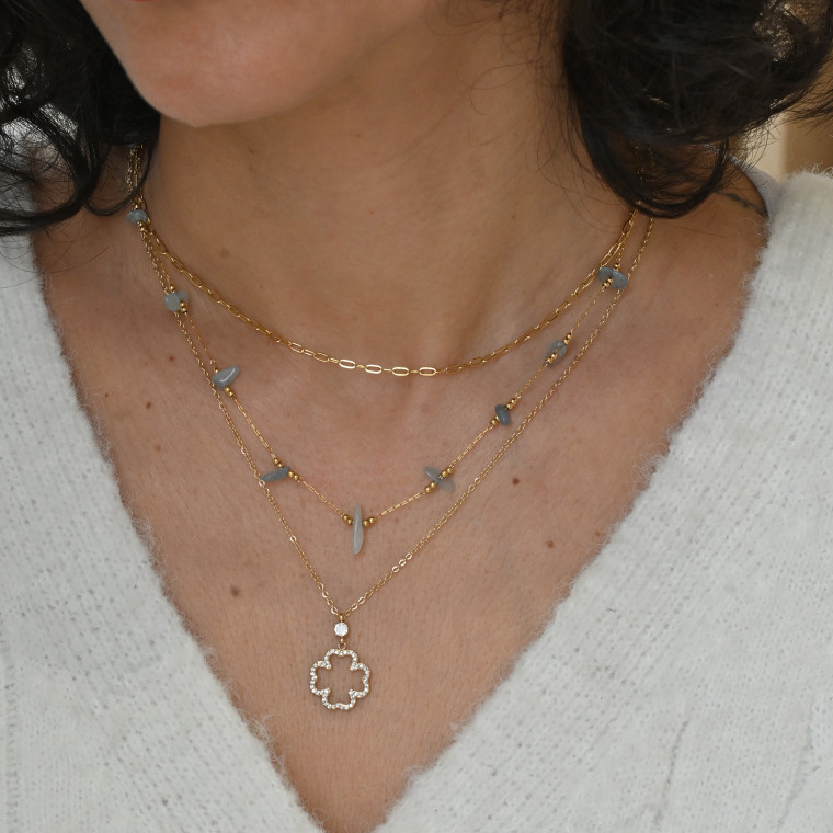 Collana doppia in acciaio con pietre blu GB