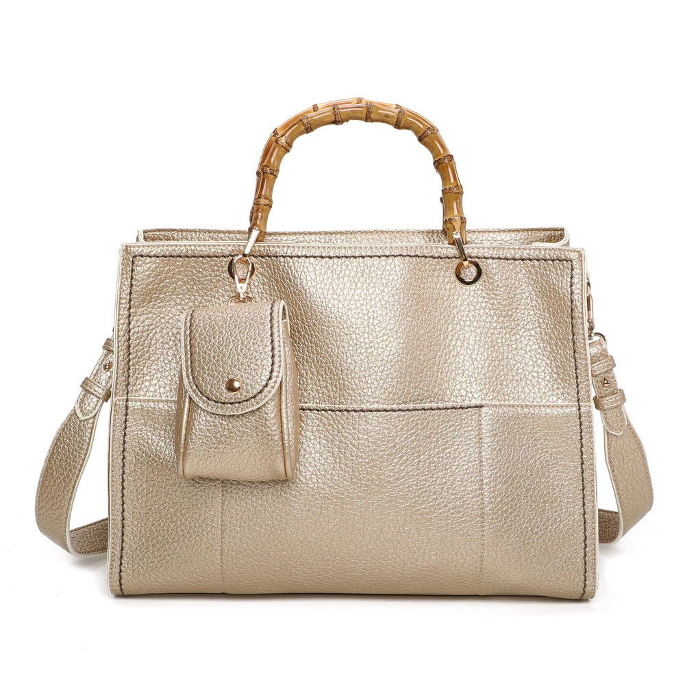 Synthetic bag with bamboo handle GB