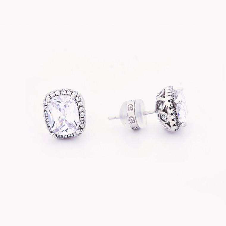 Semi precious earrings rectangular zirconie GB