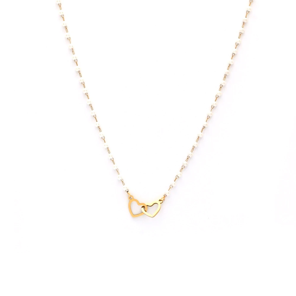 Collana in acciaio perle e cuori GB
