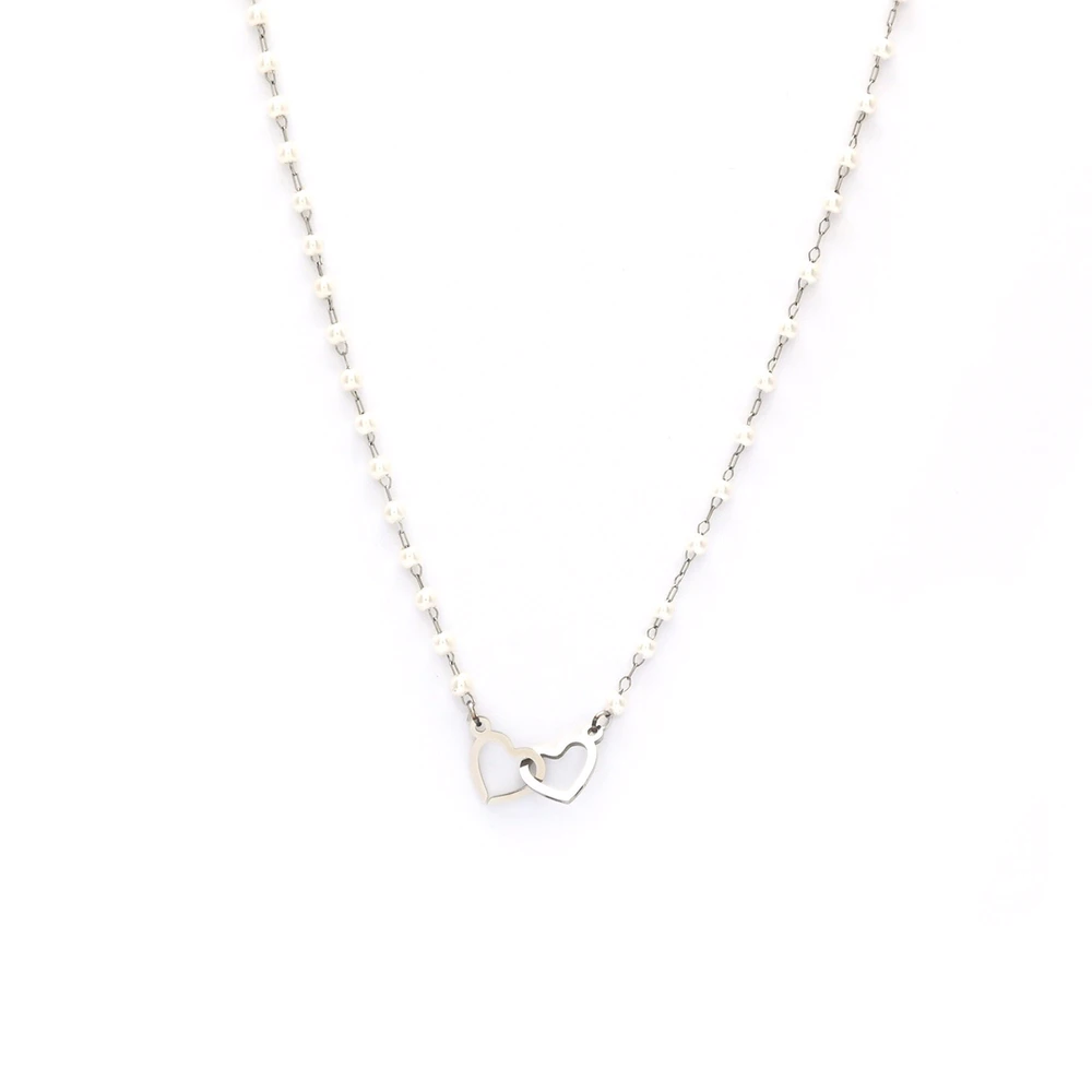Collana in acciaio perle e cuori GB