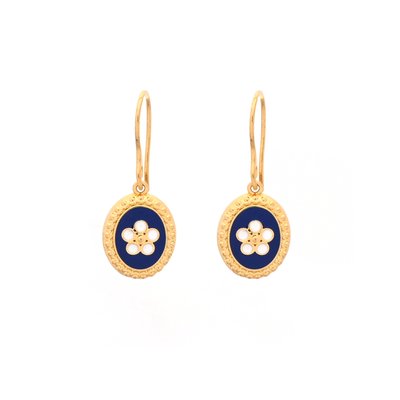 Pendientes baño de oro flor tradicional oval GB