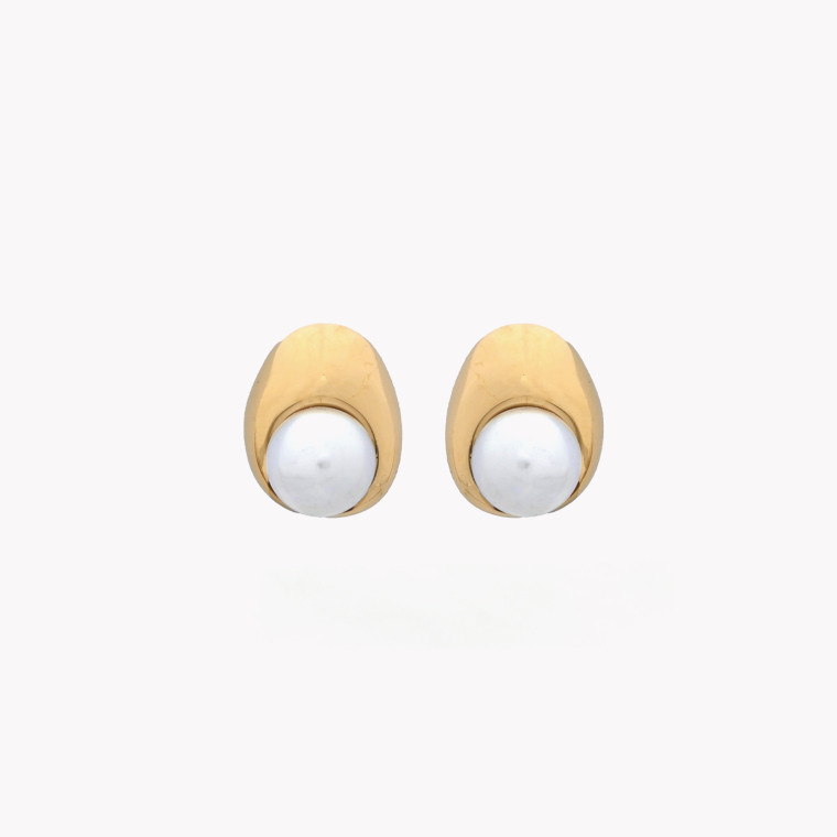 Steel earrings round pearl GB