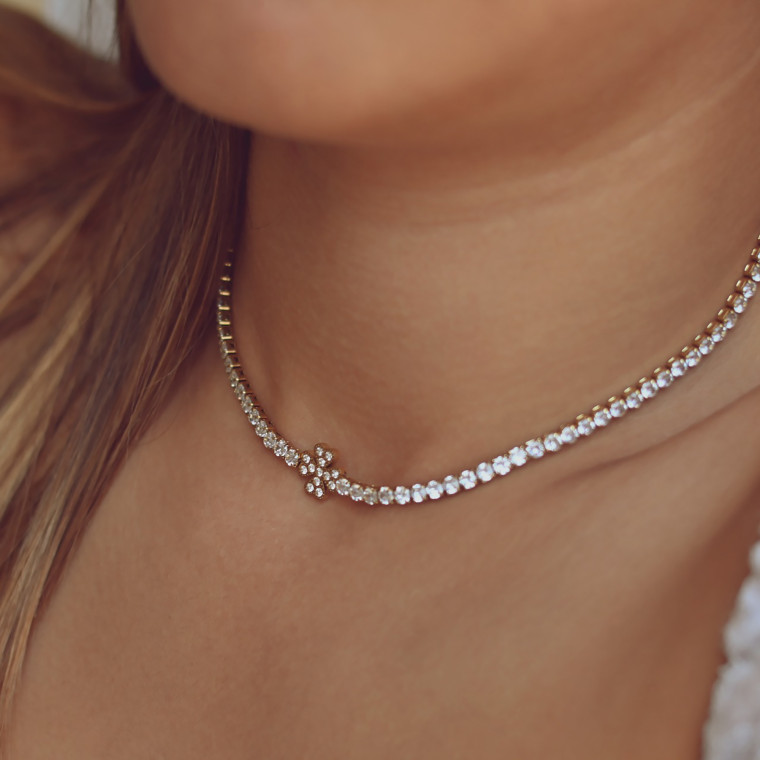 Steel rivière necklace clover GB