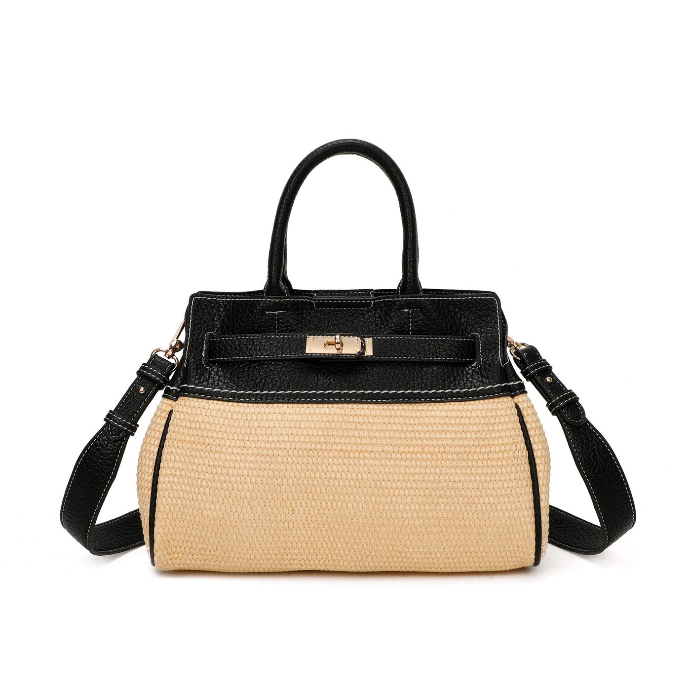 Raffia handbag with GB detail