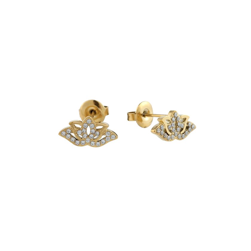 Boucle d'oreilles acier et zirconies fleur de lotus GB