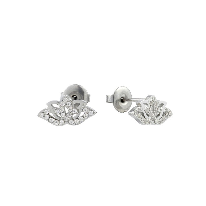 Boucle d'oreilles acier et zirconies fleur de lotus GB