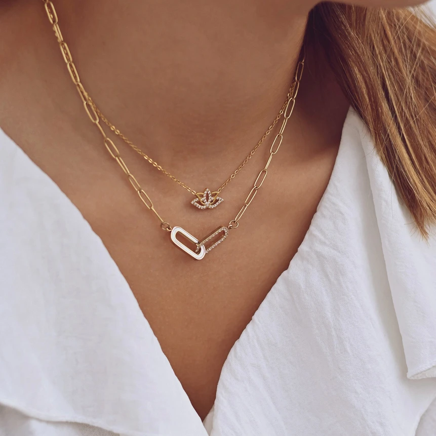 Collier acier et zircones fleur de lotus GB