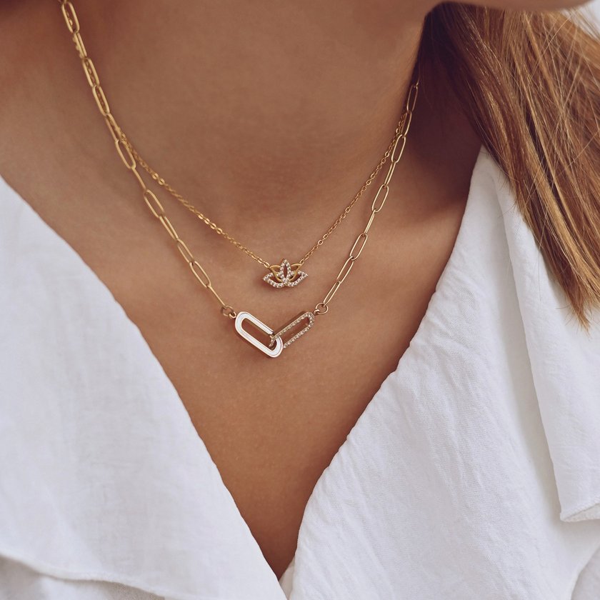 Collier acier et zirconies fleur de lotus GB