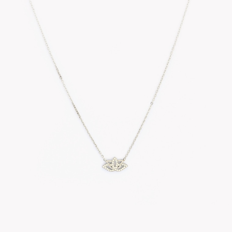 Steel necklace zirconies lotus flower GB