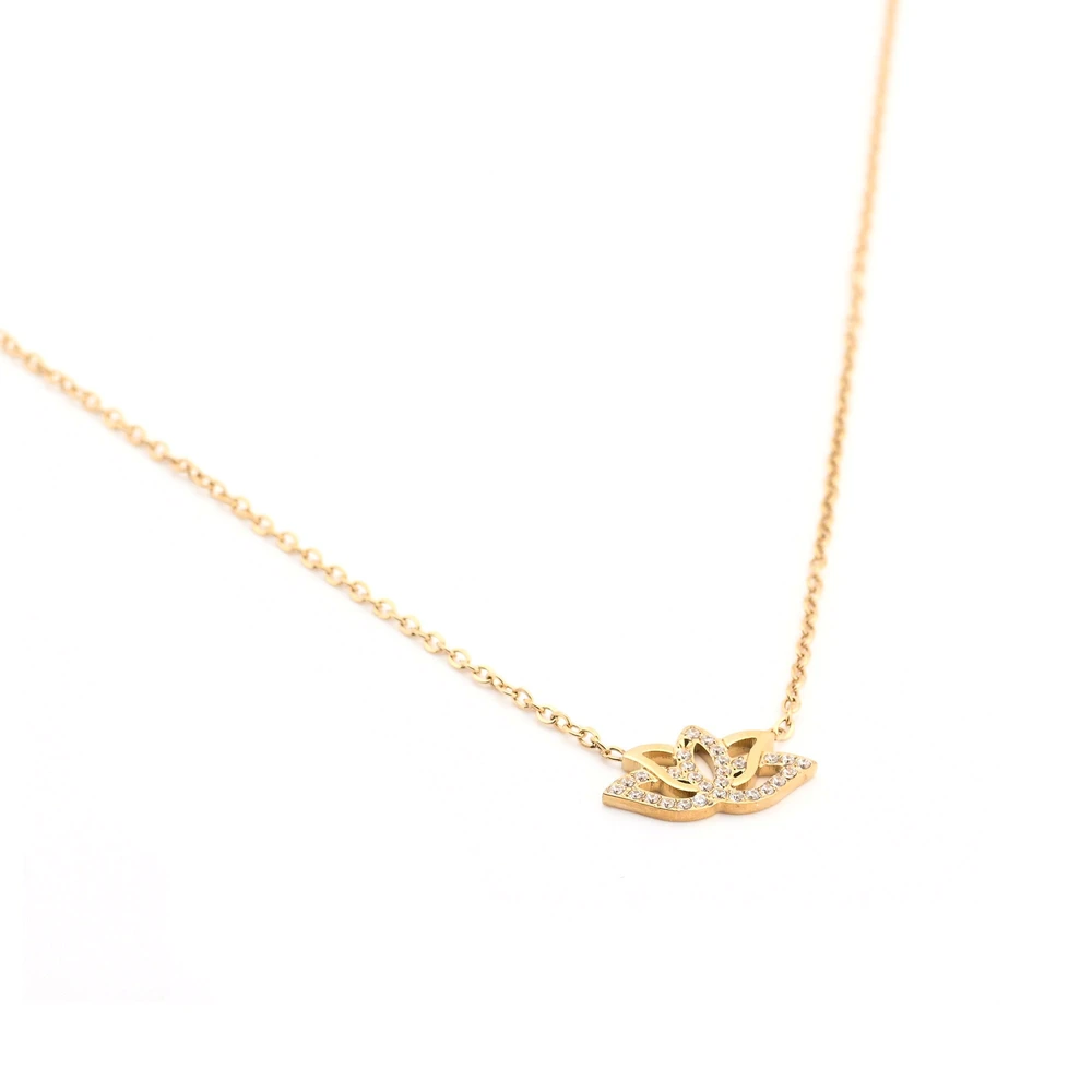 Steel necklace zirconies lotus flower GB