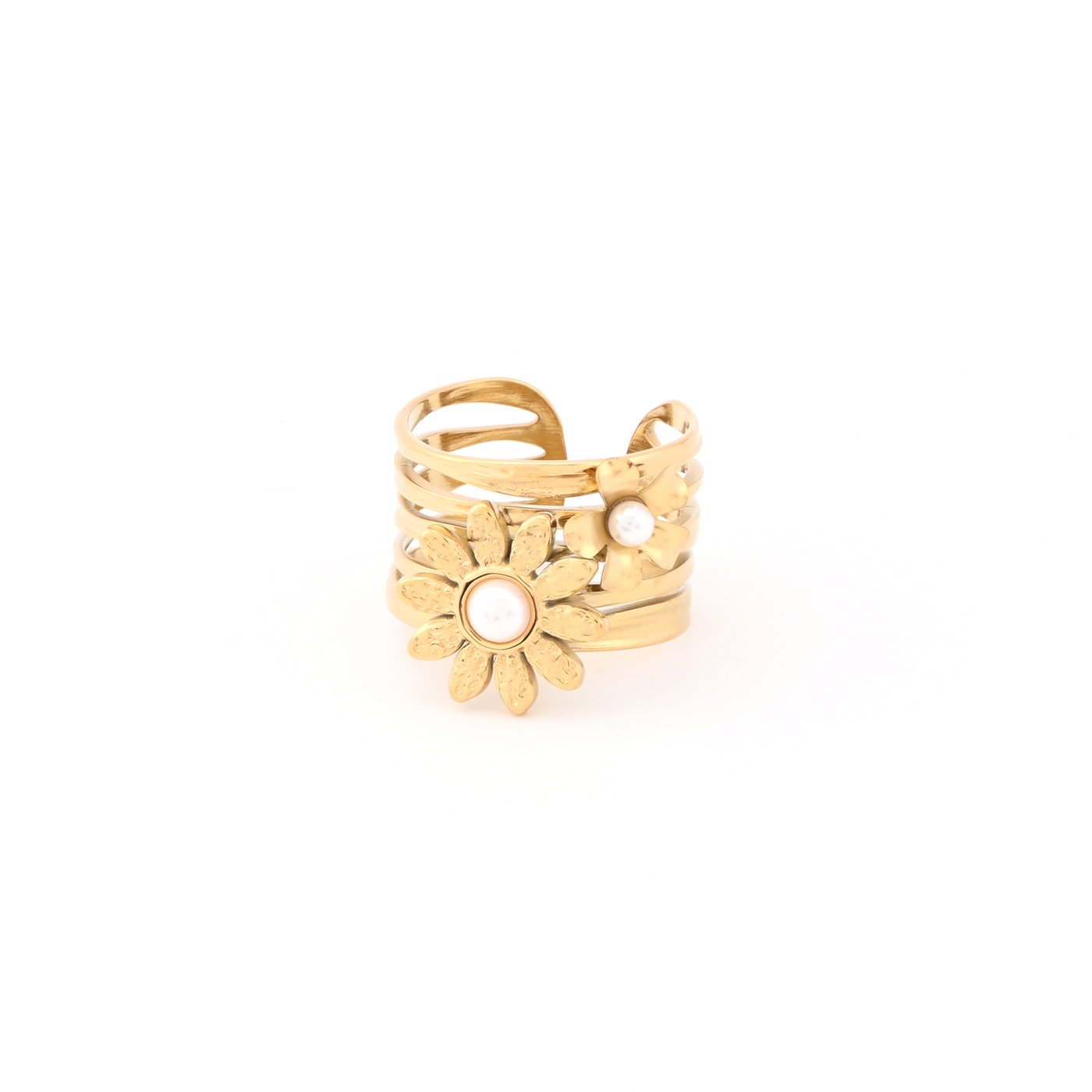 Anillo ajustable acero flores GB