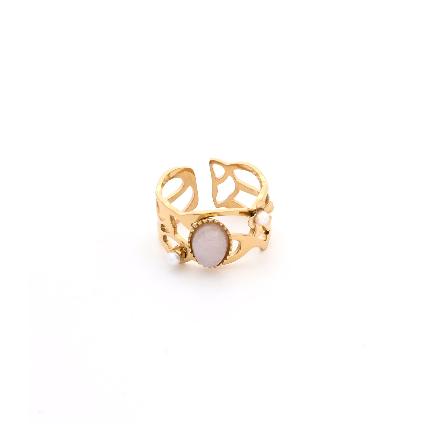 Steel adjustable ring with stone GB