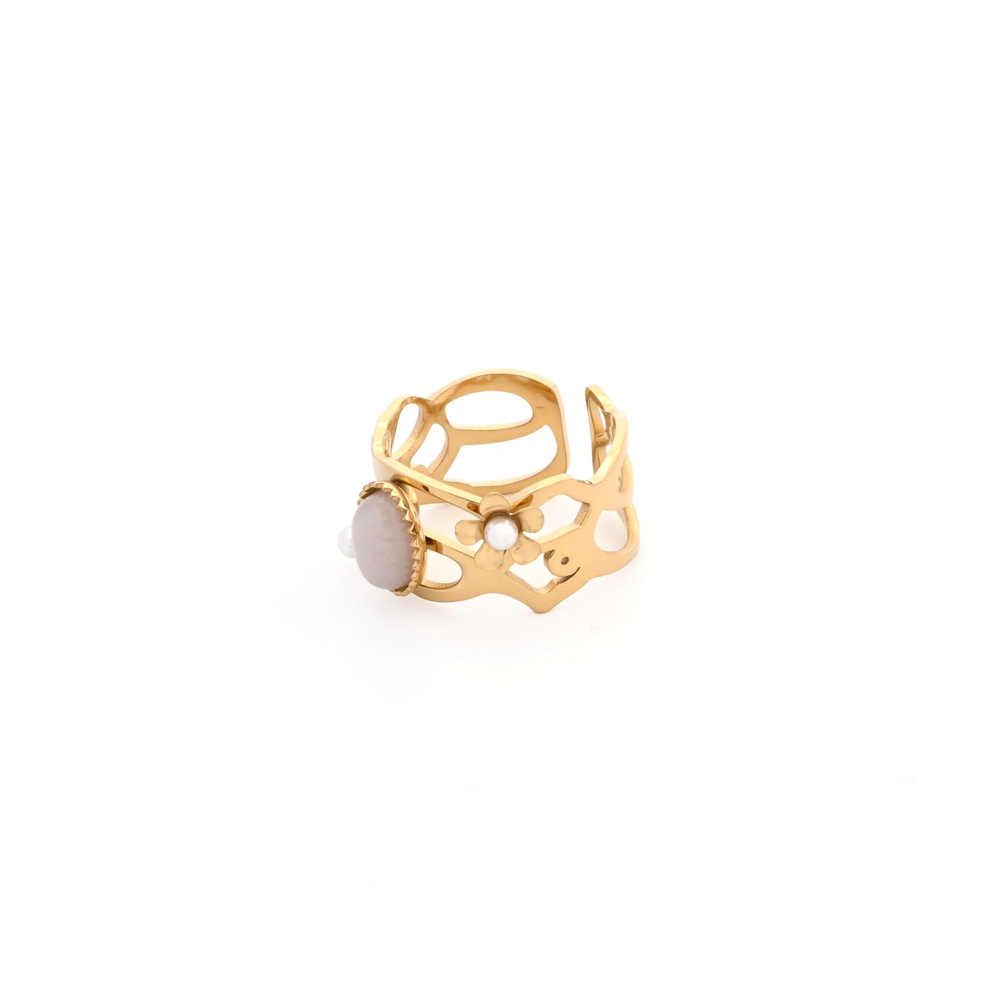 Steel adjustable ring with stone GB