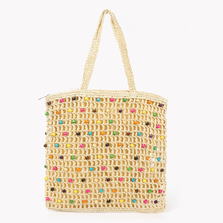 Multicolor GB raffia bag with beads