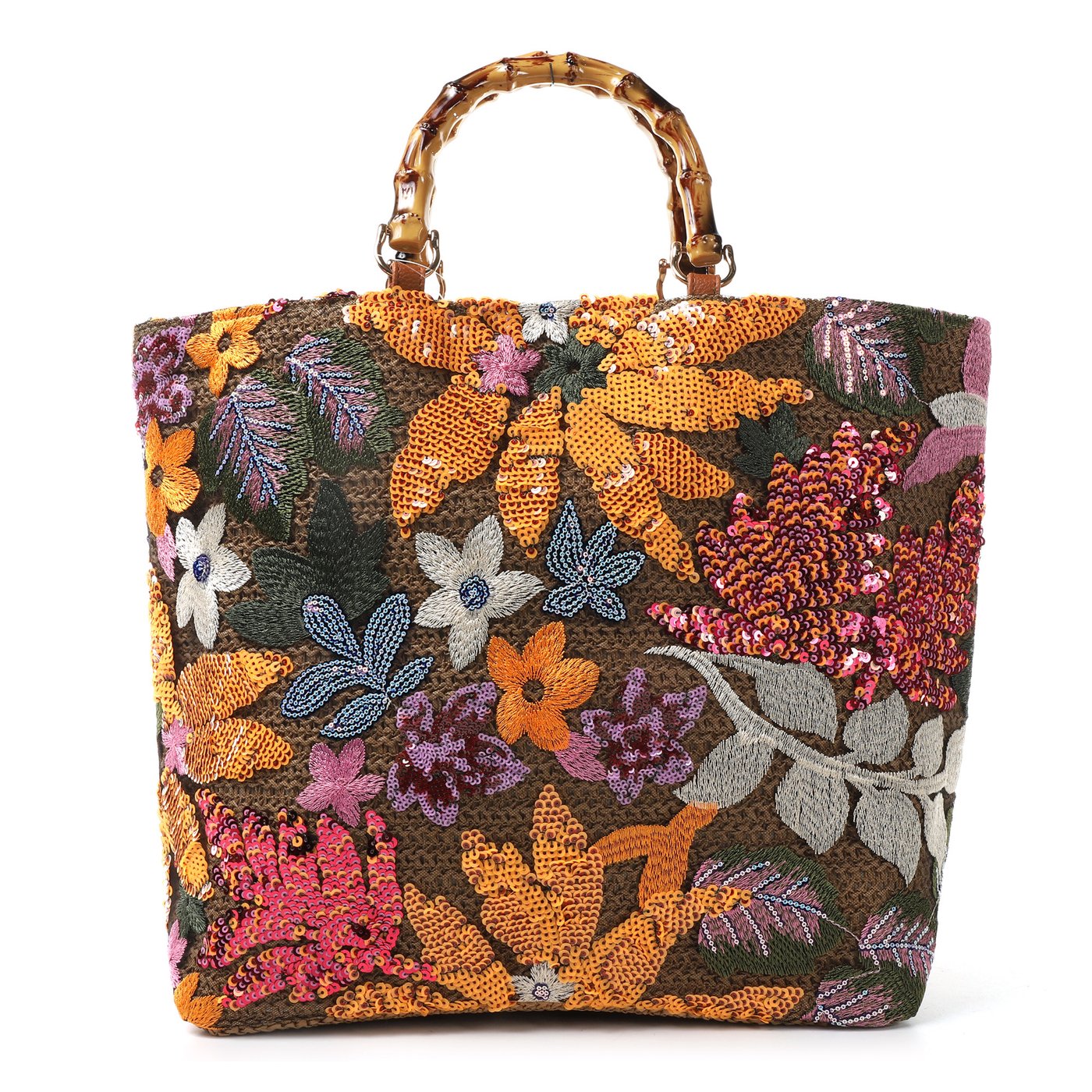 Bolso de paja con flores bordadas y lentejuelas GB