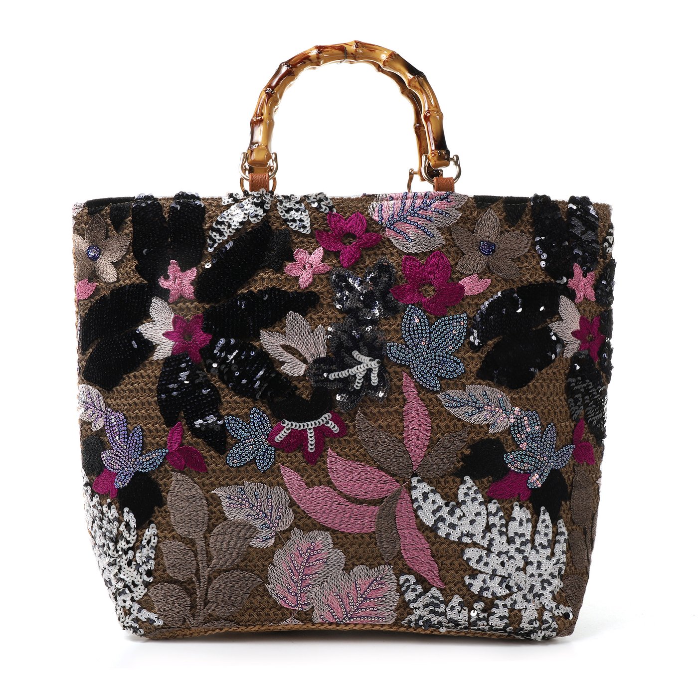 Borsa in paglia con fiori ricamati e paillettes GB