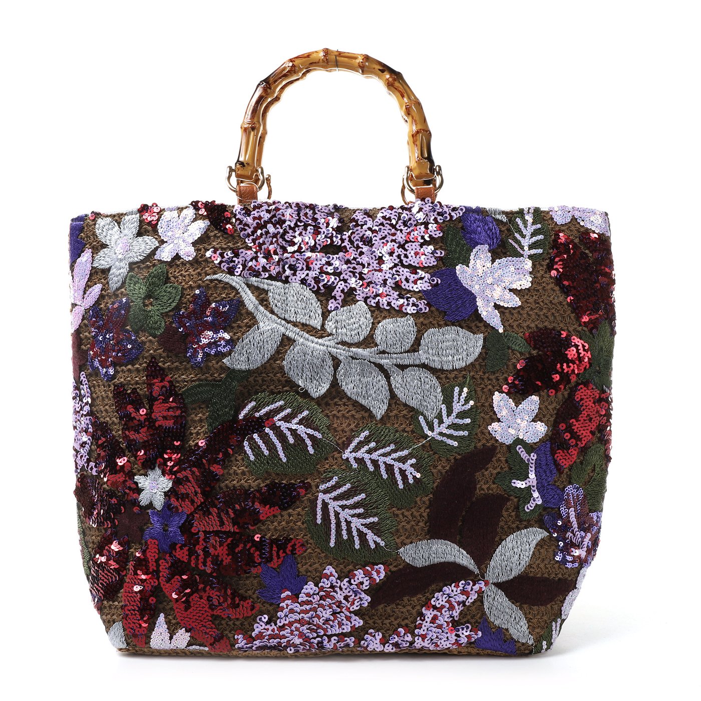 Borsa in paglia con fiori ricamati e paillettes GB