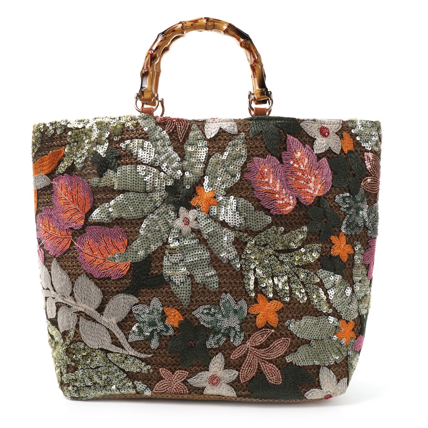 Borsa in paglia con fiori ricamati e paillettes GB