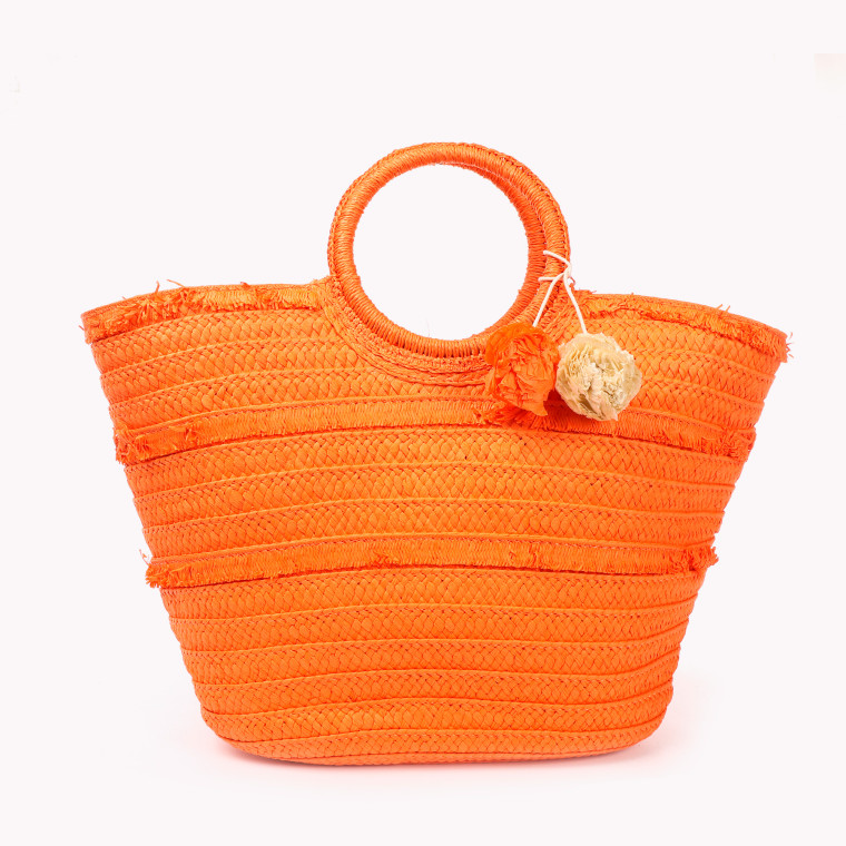 Raffia basket with pompom accessory GB