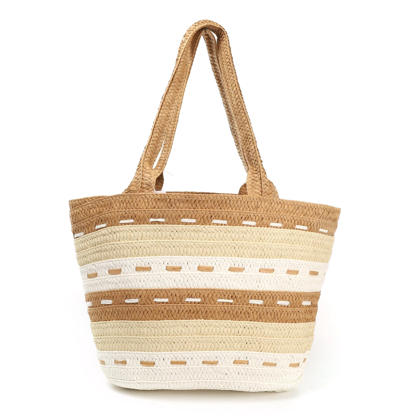 GB stripes print straw bag