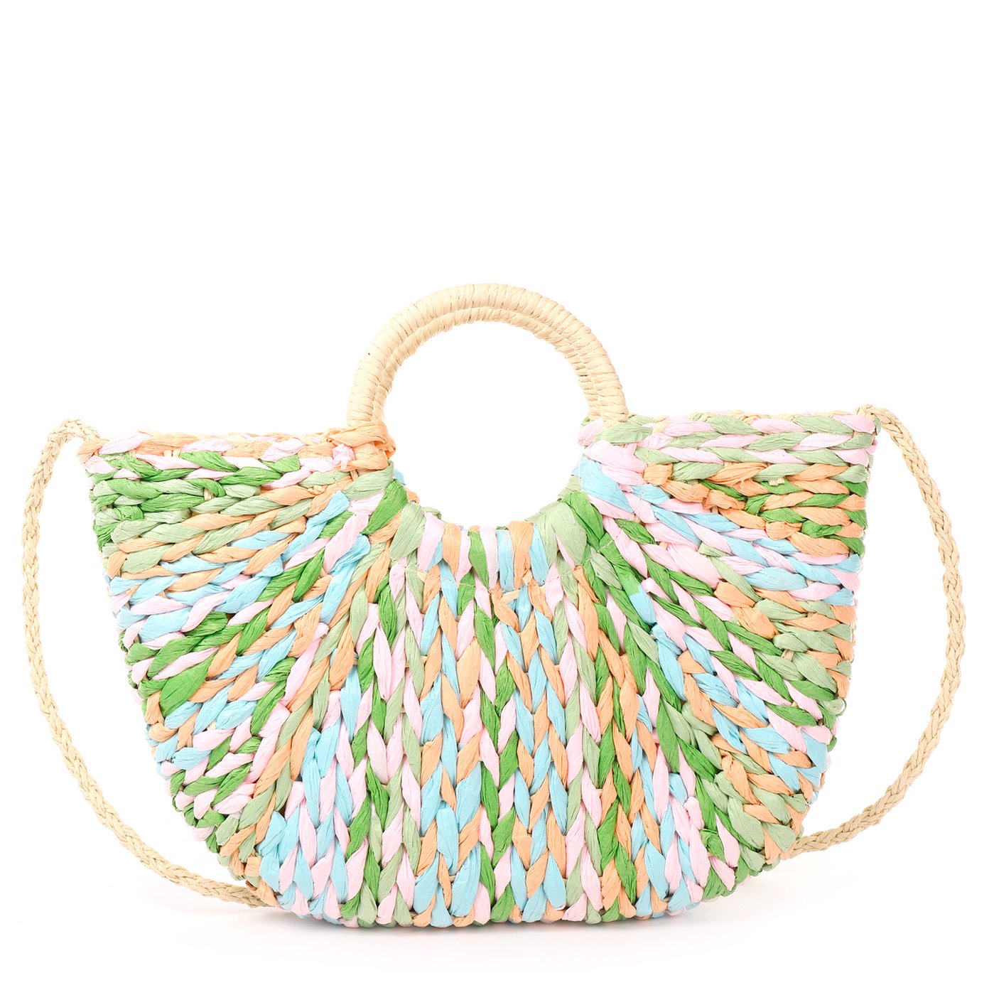 Borsa GB in rafia mezzaluna multicolor