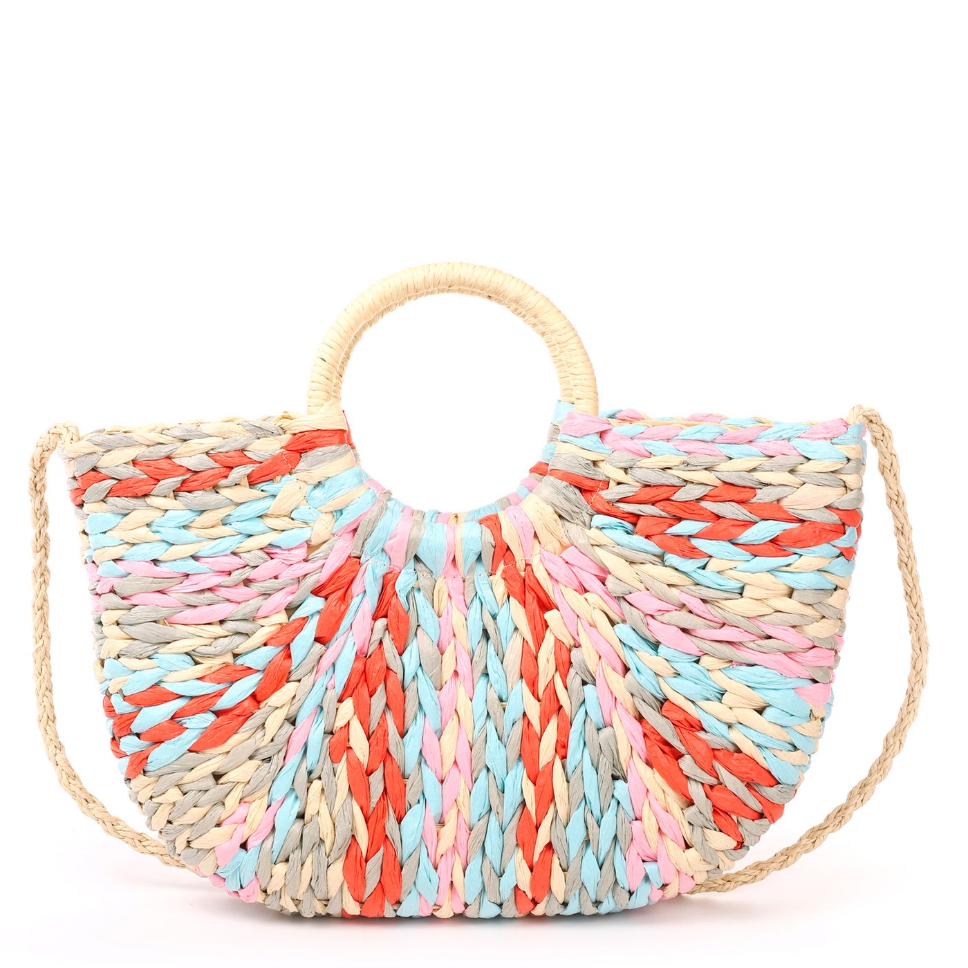 Borsa GB in rafia mezzaluna multicolor