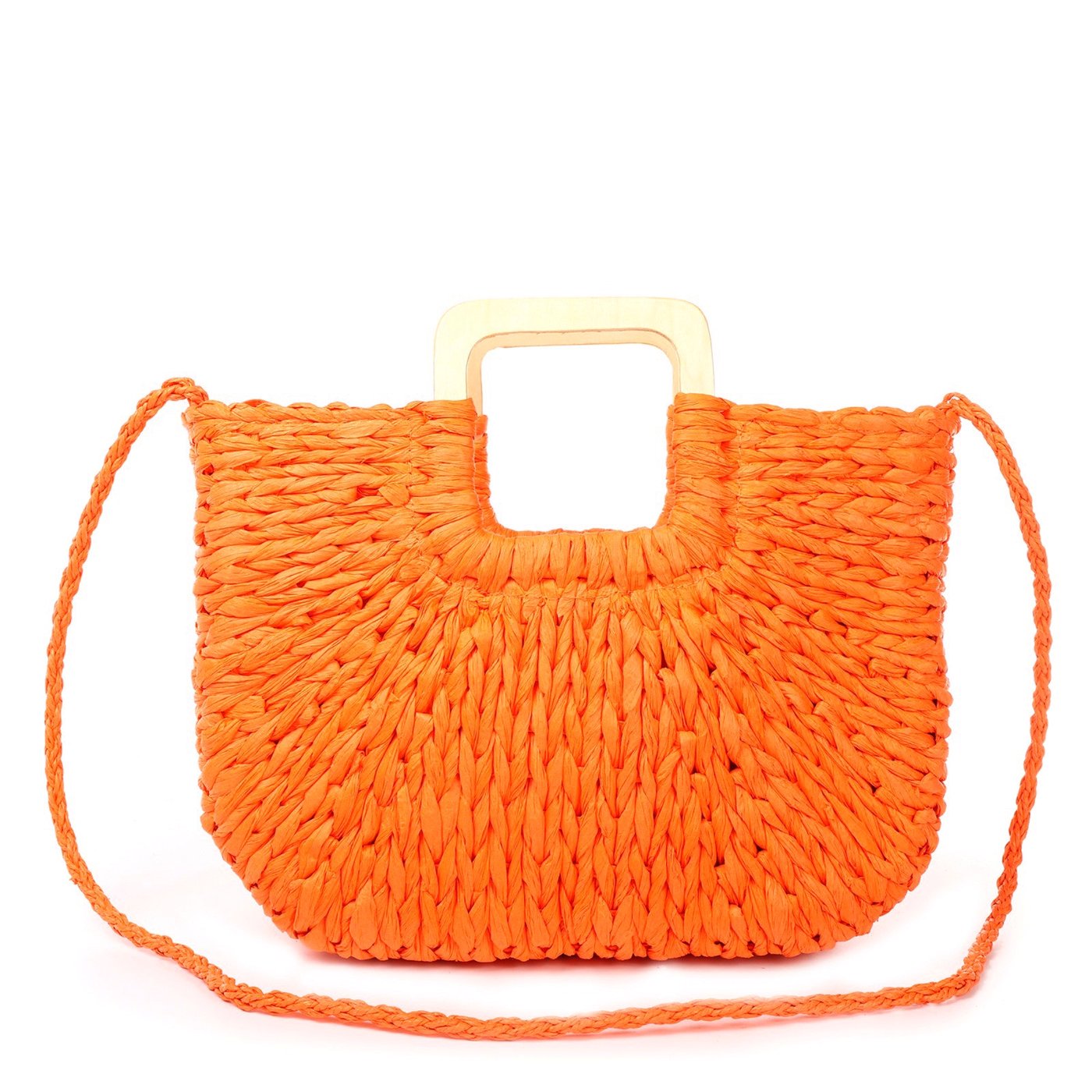 Straw bag with wooden handle GB