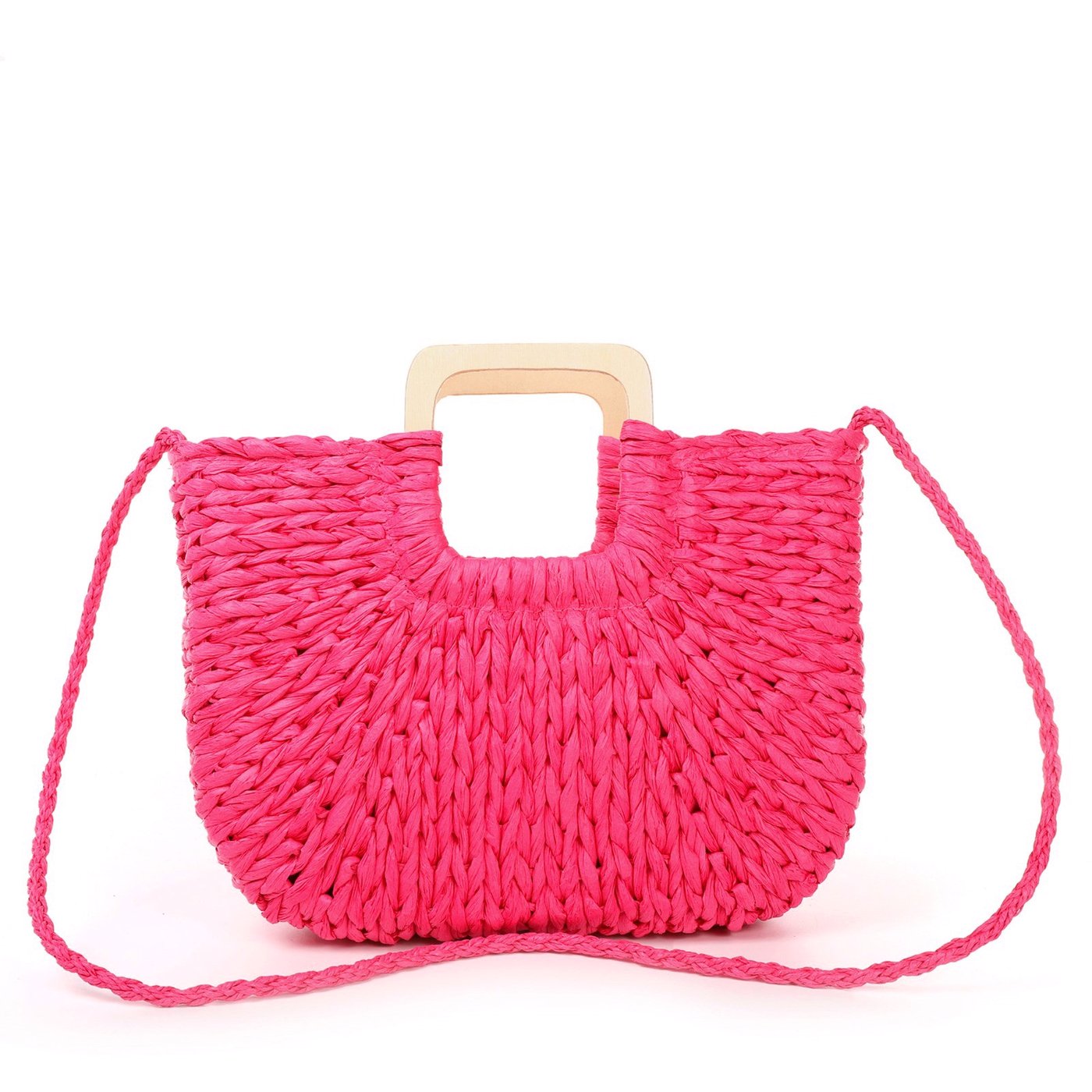 Straw bag with wooden handle GB