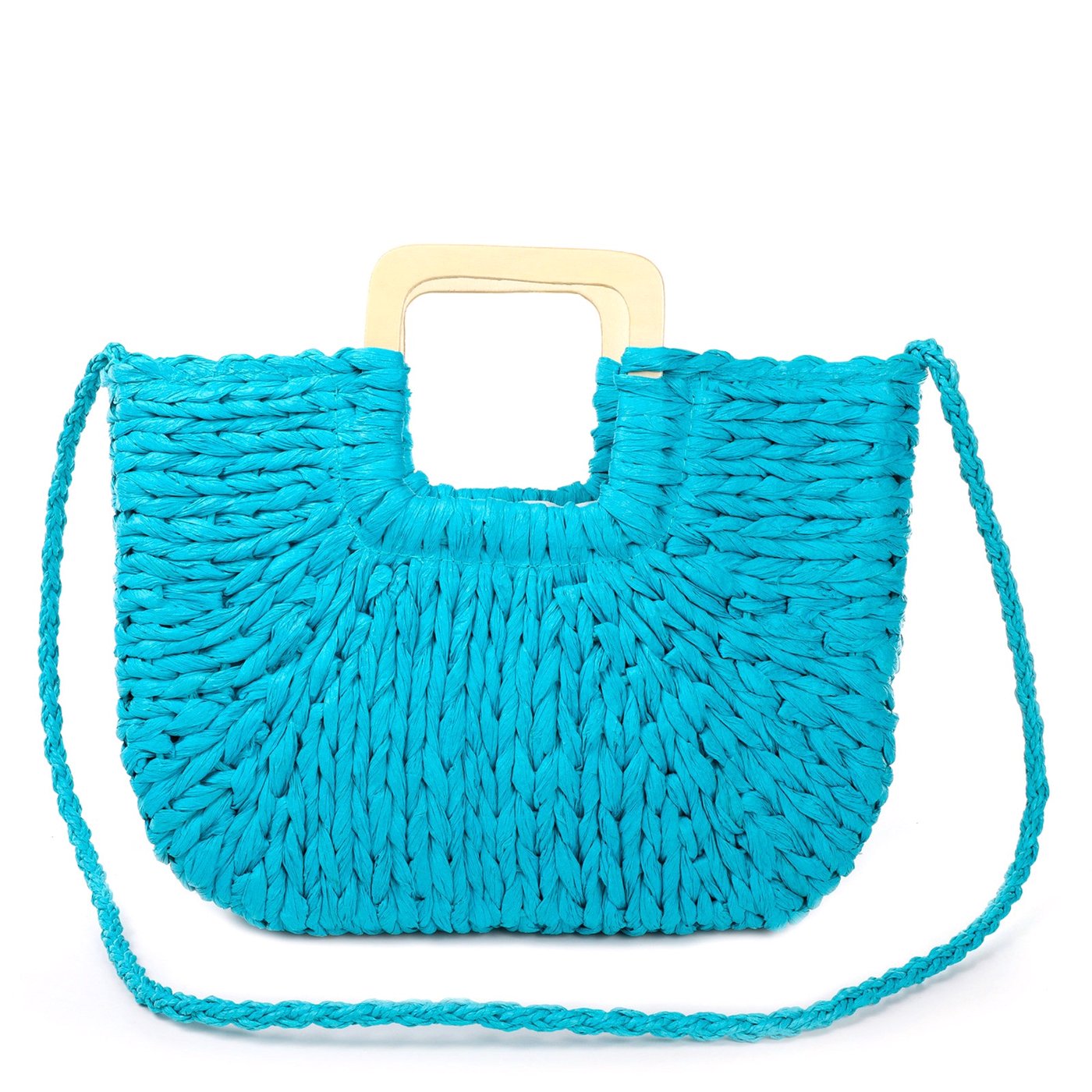 Straw bag with wooden handle GB