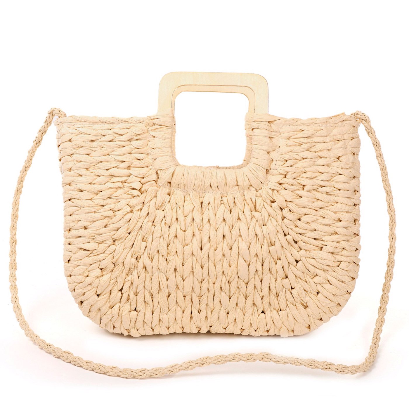 Straw bag with wooden handle GB