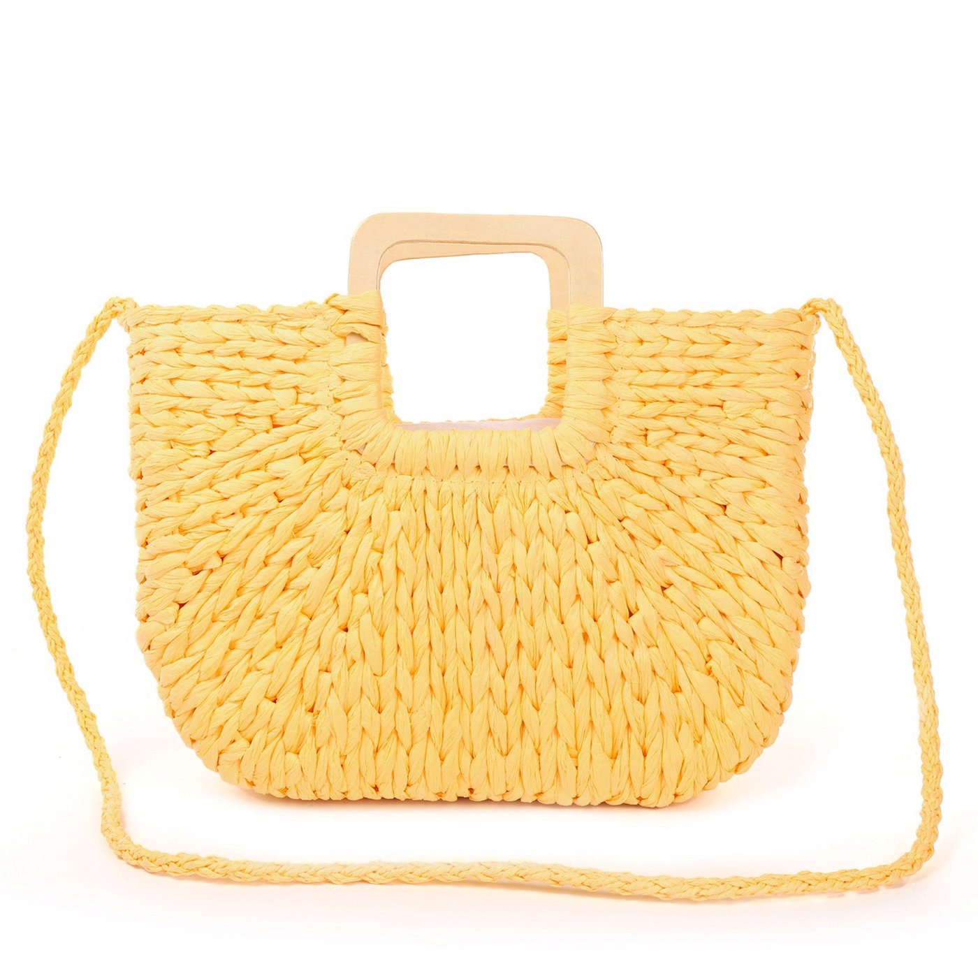 Straw bag with wooden handle GB