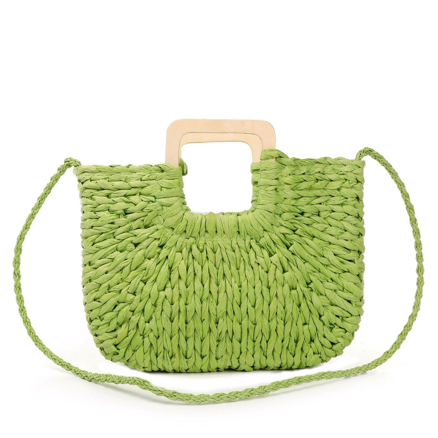 Straw bag with wooden handle GB