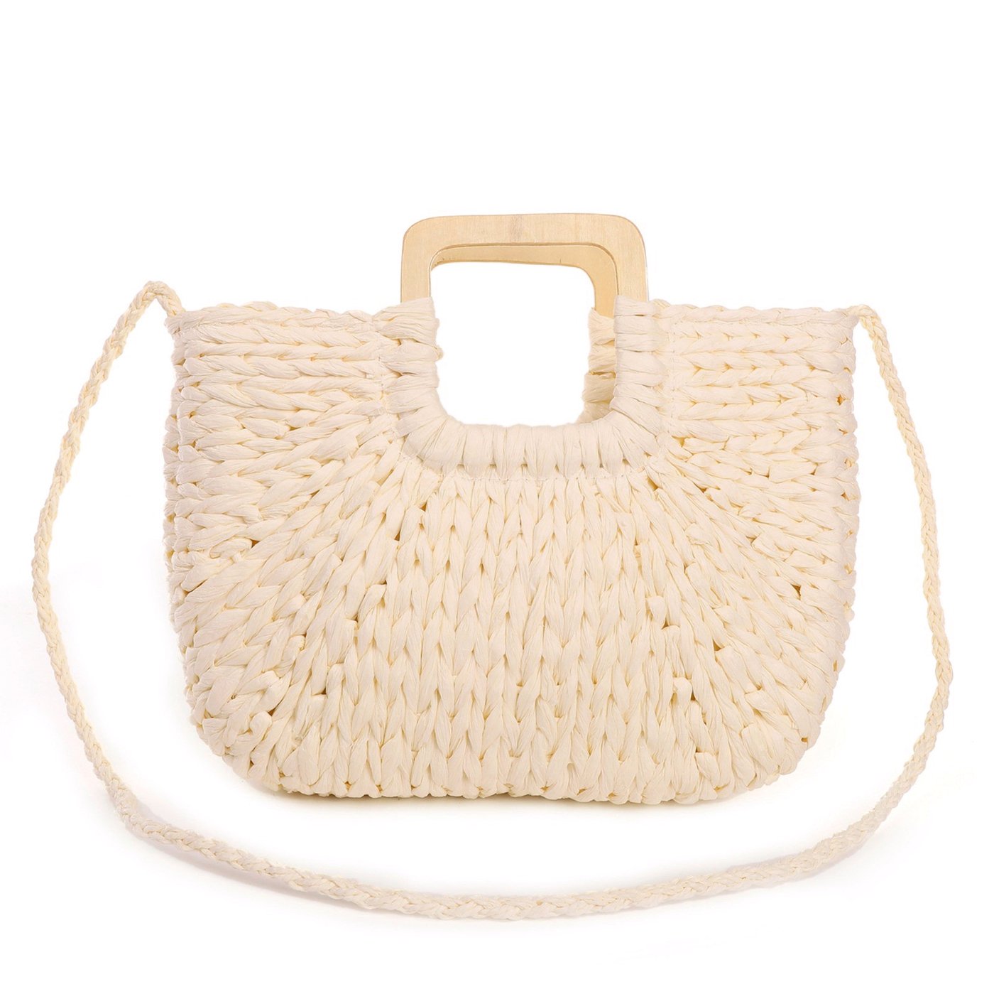 Straw bag with wooden handle GB