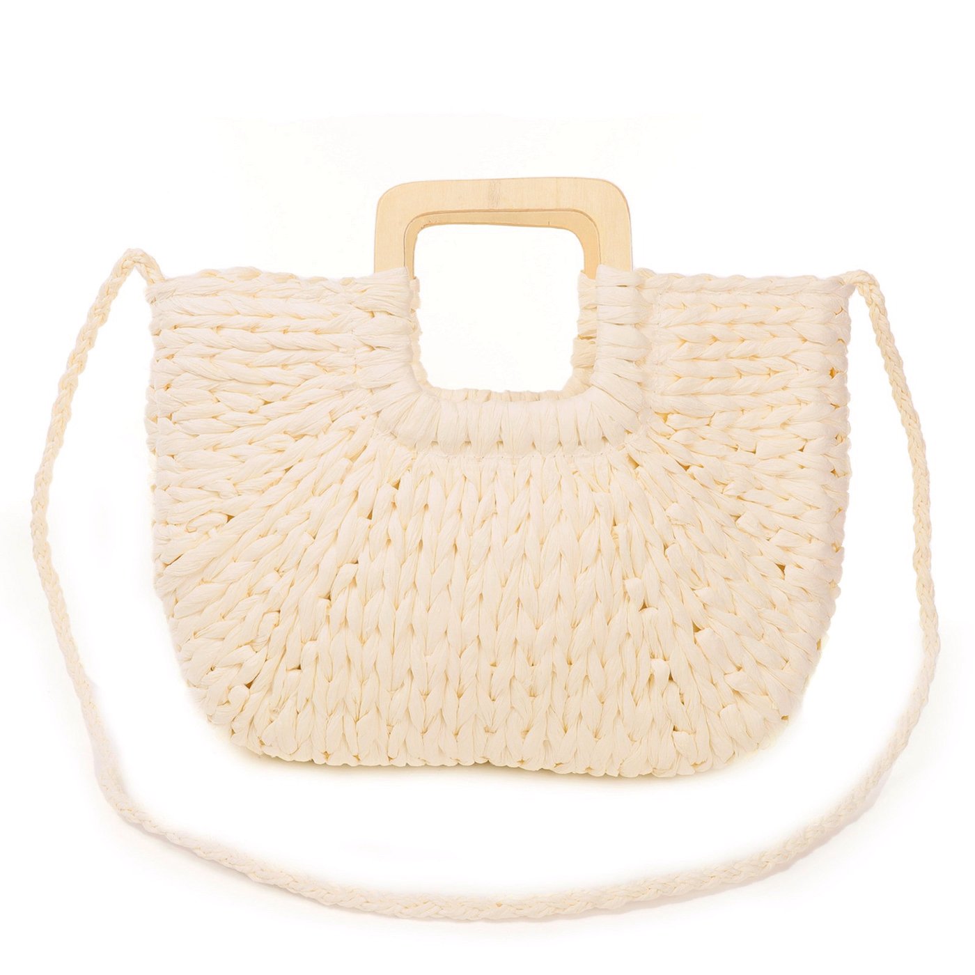 Straw bag with wooden handle GB