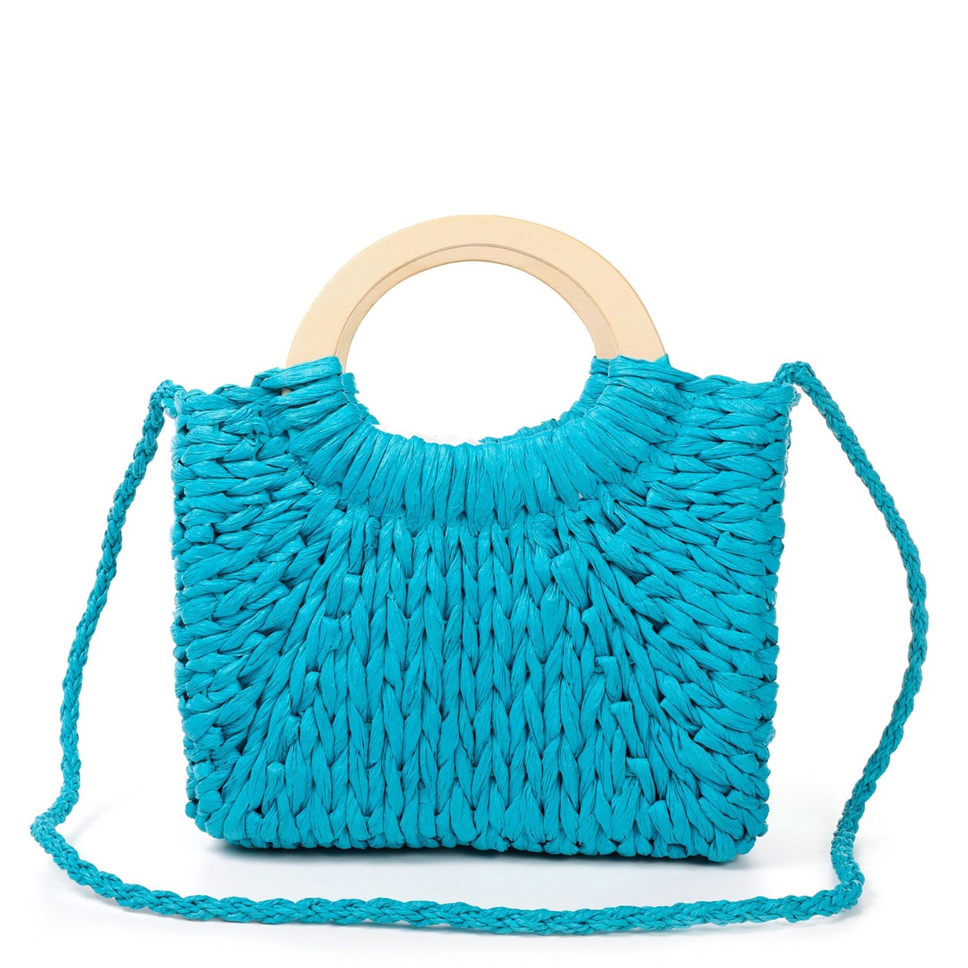 Straw bag with wooden handle GB